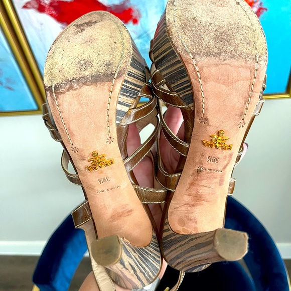 Prada Brown Leather Criss-Cross Heels - Picture 4 of 5